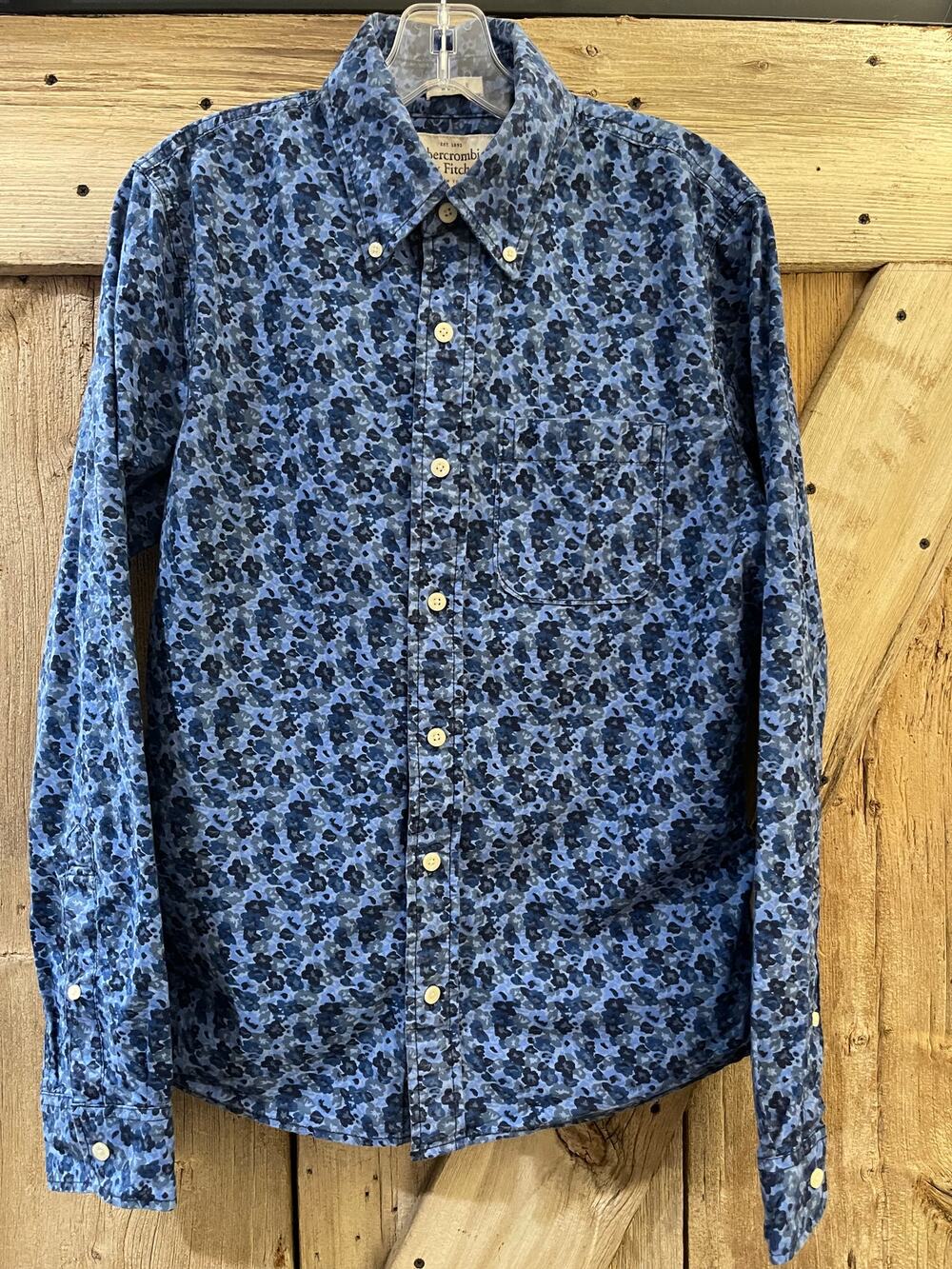 Abercrombie & Fitch Shirt Mens Small Blue Geometric Long Sleeve Button Pocket